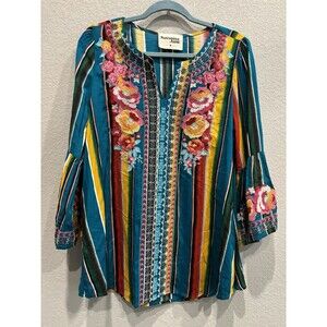 Savanna Jane Floral Embroidered Colorful Blouse Women’s M